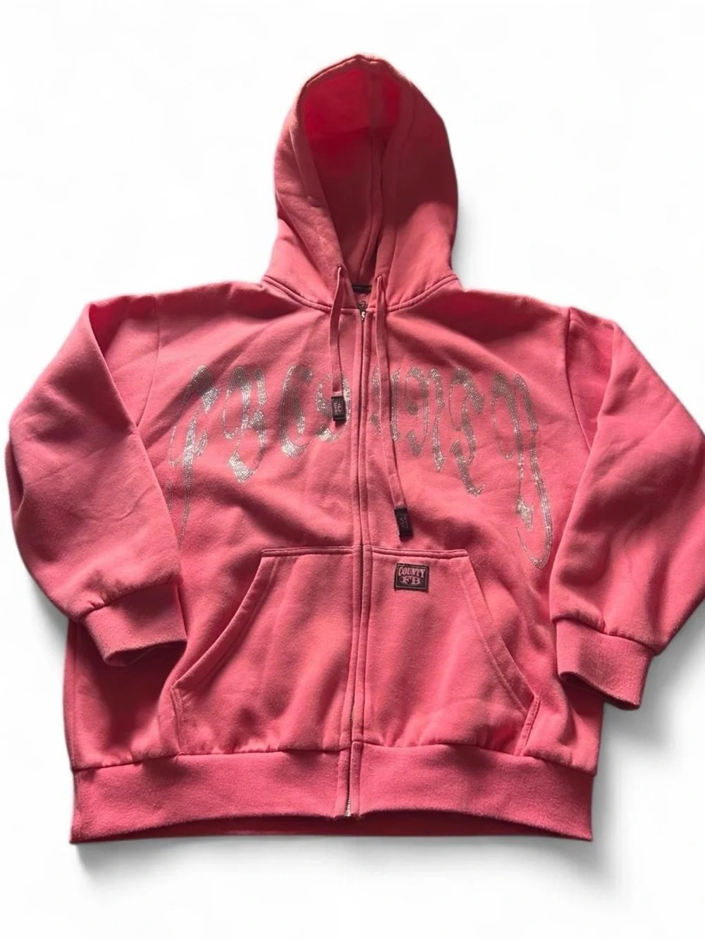 FB county Pink Zip-Up Hoodie with rhinestones
